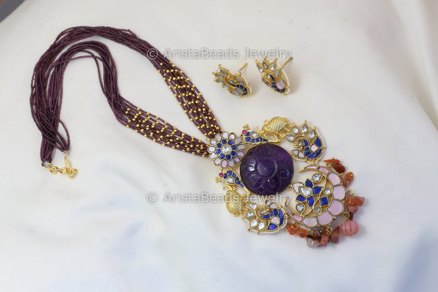 Amethyst Jadau Kundan Fusion Pendant Set