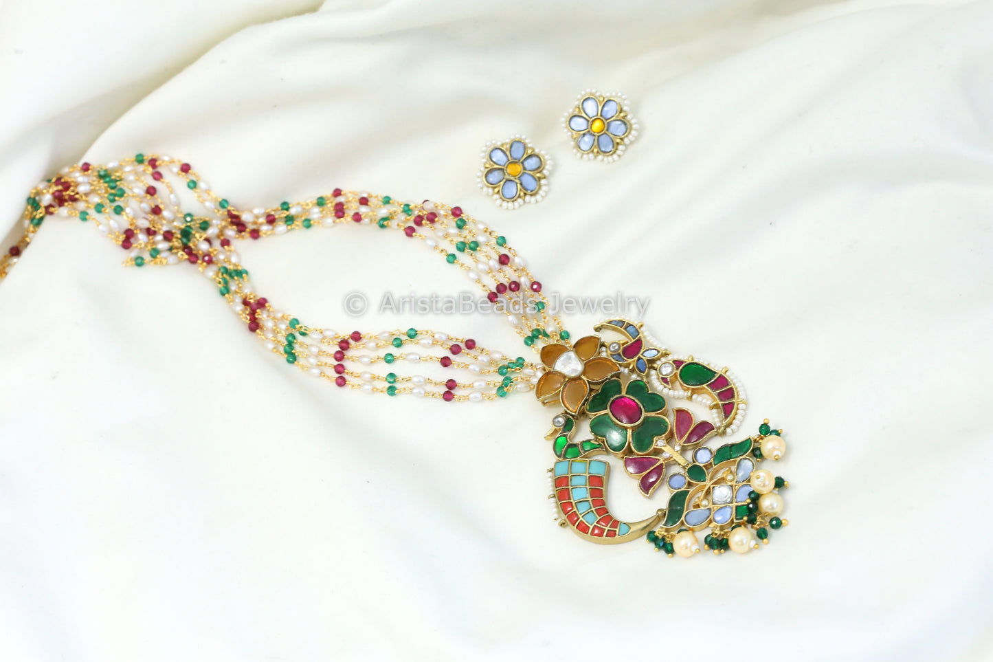 Multicolor Jadau Necklace Set - Multi Mala
