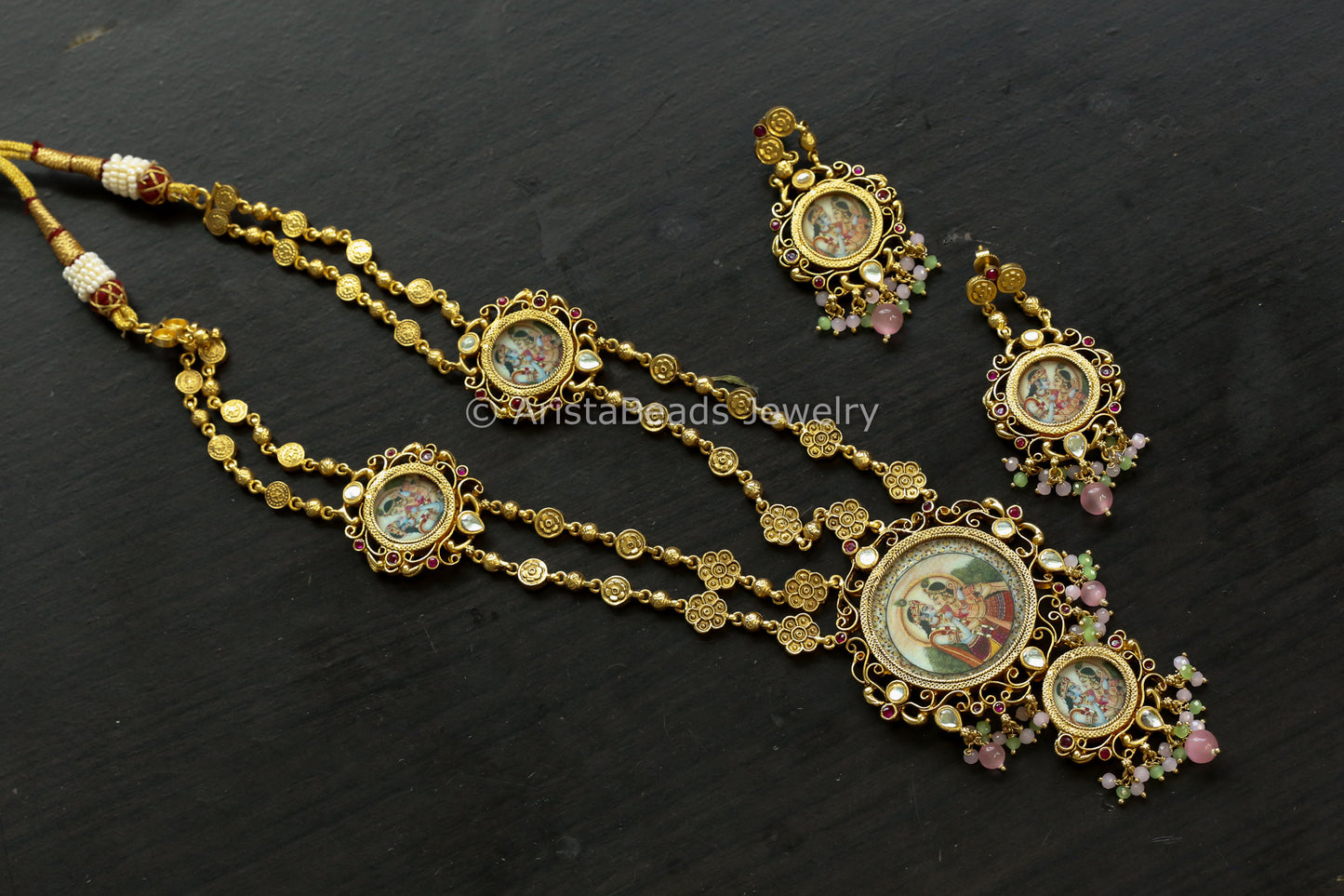 Fusion Jadau & Krishna Painting Necklace Set (ABJ-N101-75)