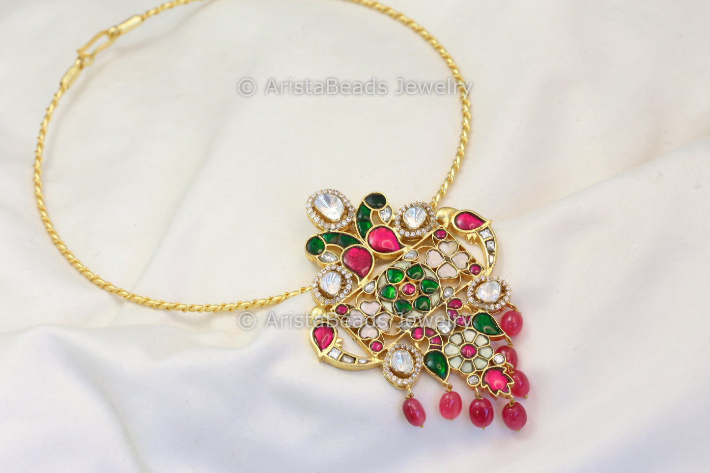 Multicolor Jadau Kundan Fusion Pendant Hasli Set