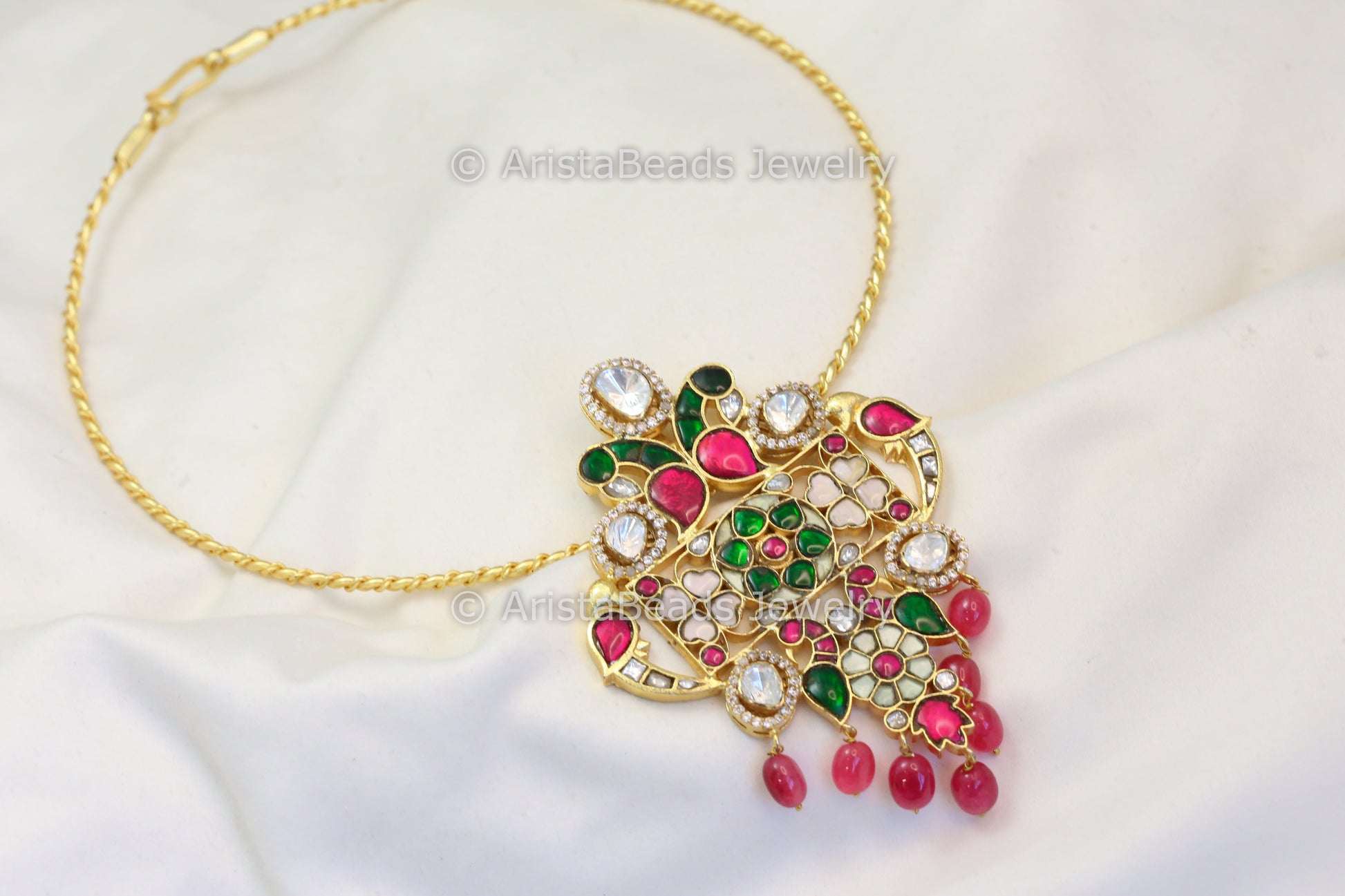 Multicolor Jadau Kundan Fusion Pendant Hasli Set