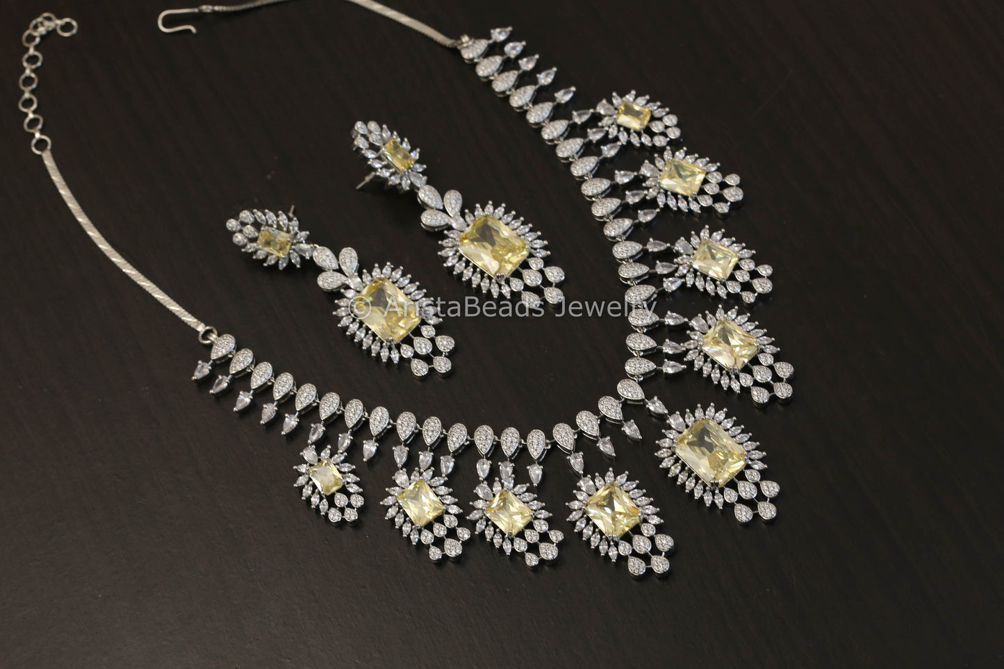Next To Real Diamond Yellow CZ Necklace Set  (103-60)