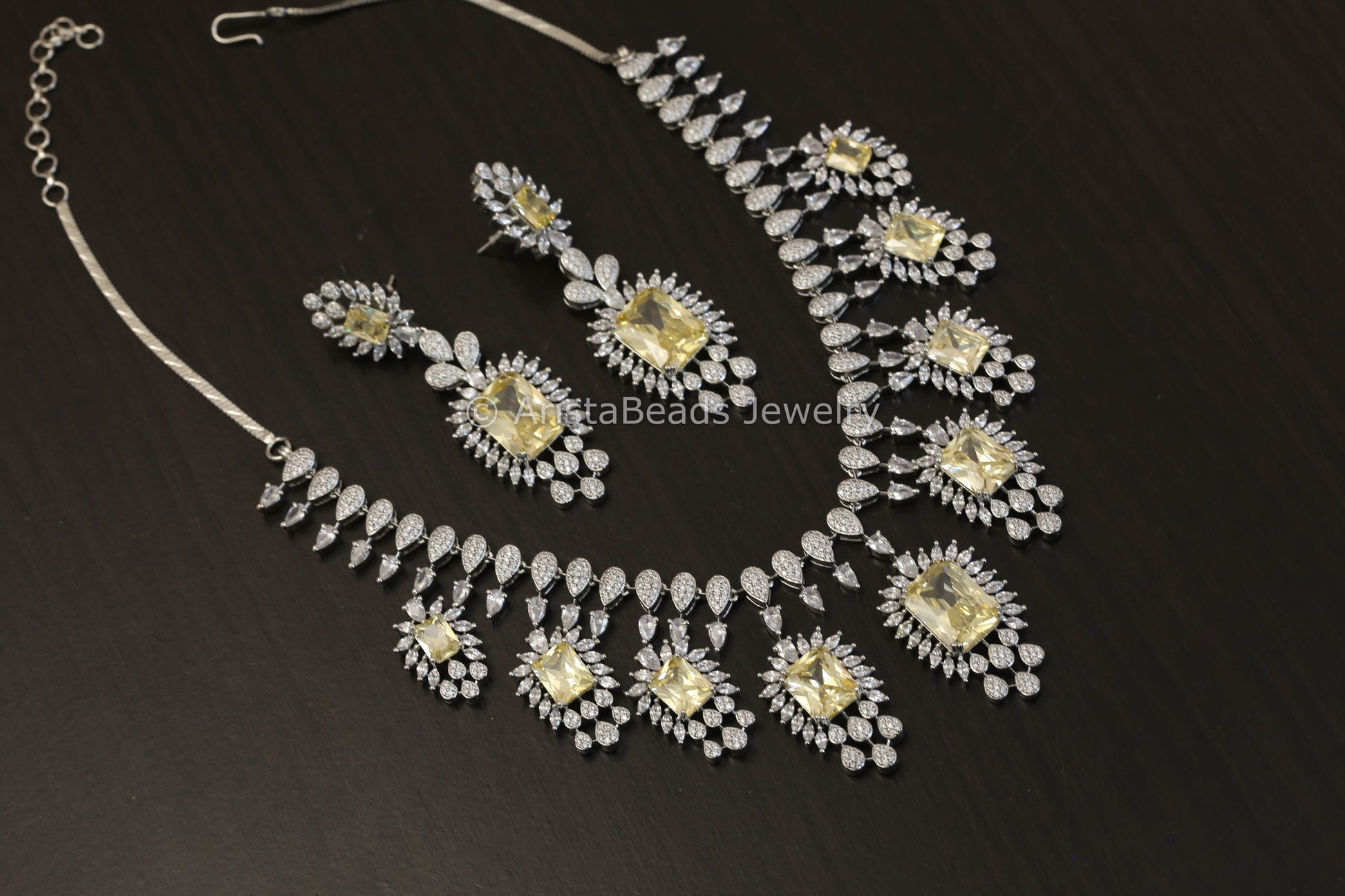 Next To Real Diamond Yellow CZ Necklace Set  (103-60)