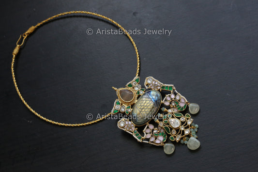 Labradorite Fusion Jadau Kundan Necklace Set (ABJ-N101-16)