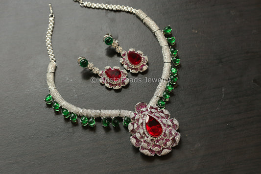 Premium Ruby Doublet CZ Necklace Set (ABJ-N101-69)