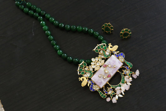 Green Blue Jadau Fusion Necklace Set