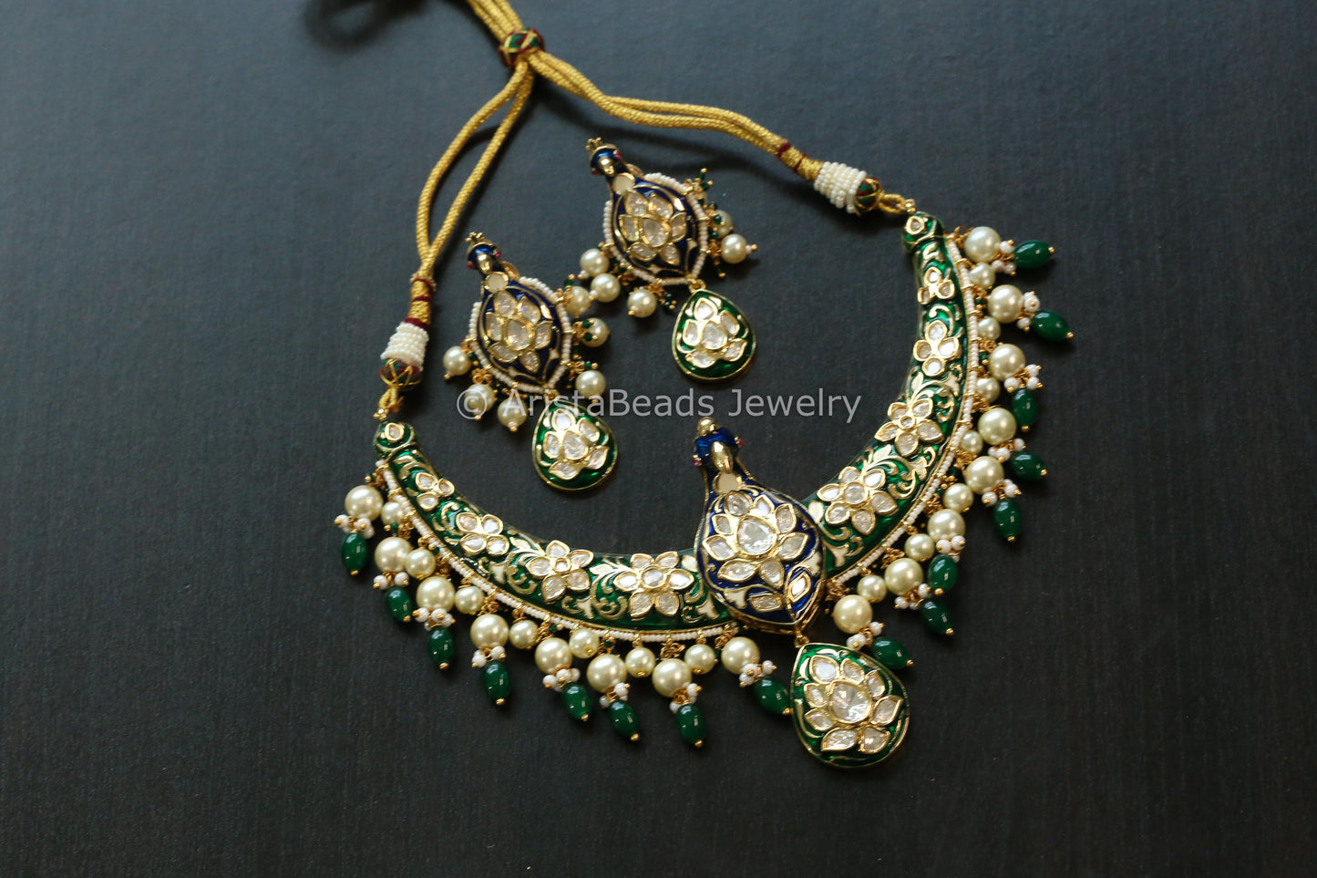 Premium 3D Mayora Uncut Kundan & Meenakari Hasli Set  (103-19)