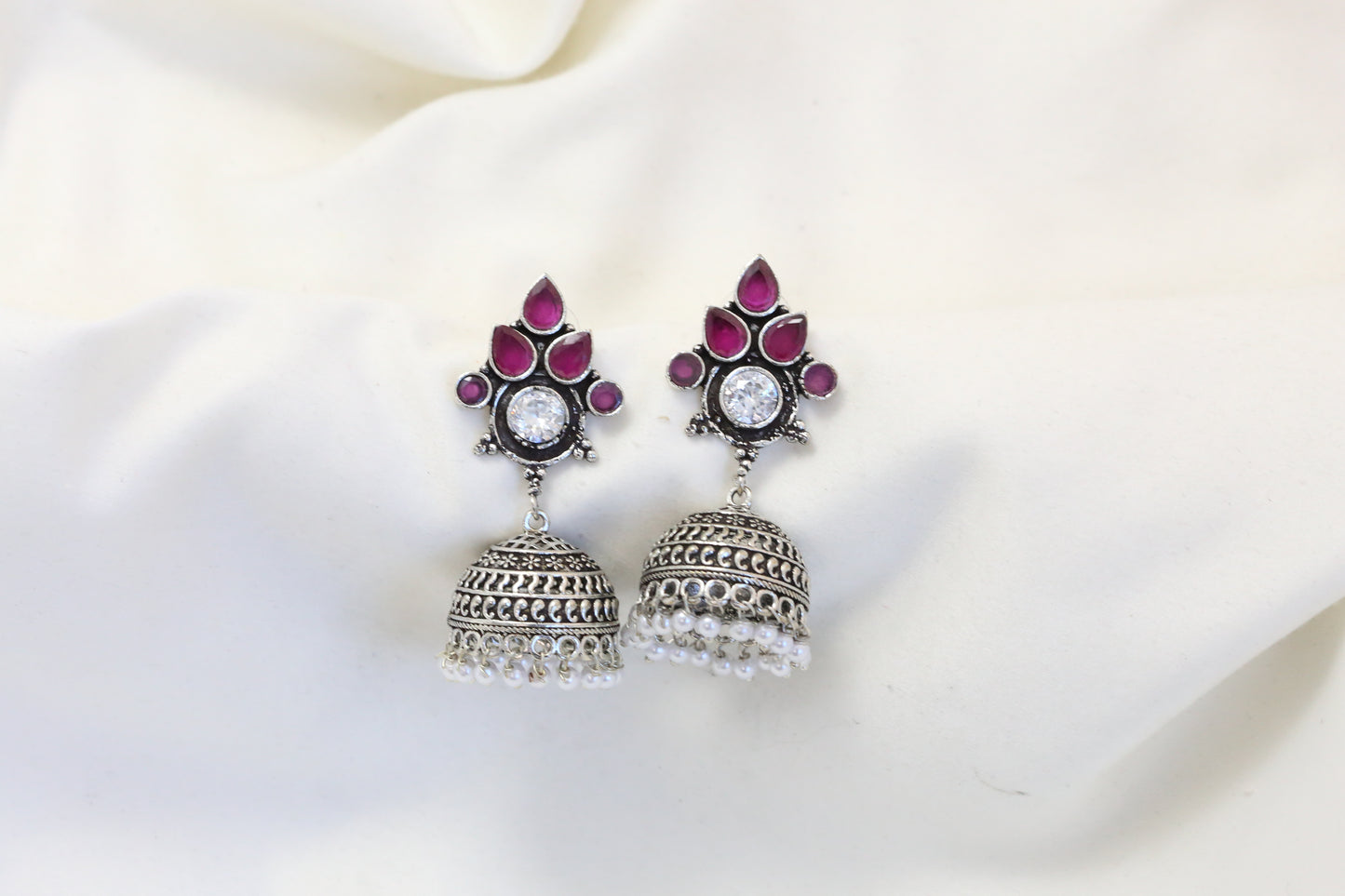 Karnika Oxidized Jhumka - Ruby