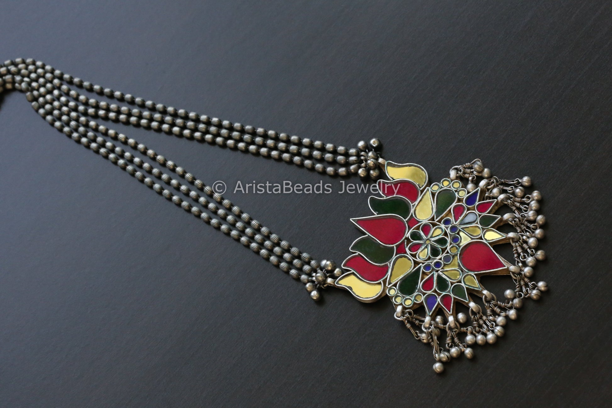 Real Glass Oxidized Lotus Necklace (T102-14)