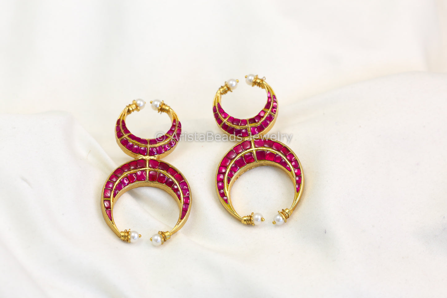 Designer Contemporary Jadau Kundan Chandbaali - Ruby