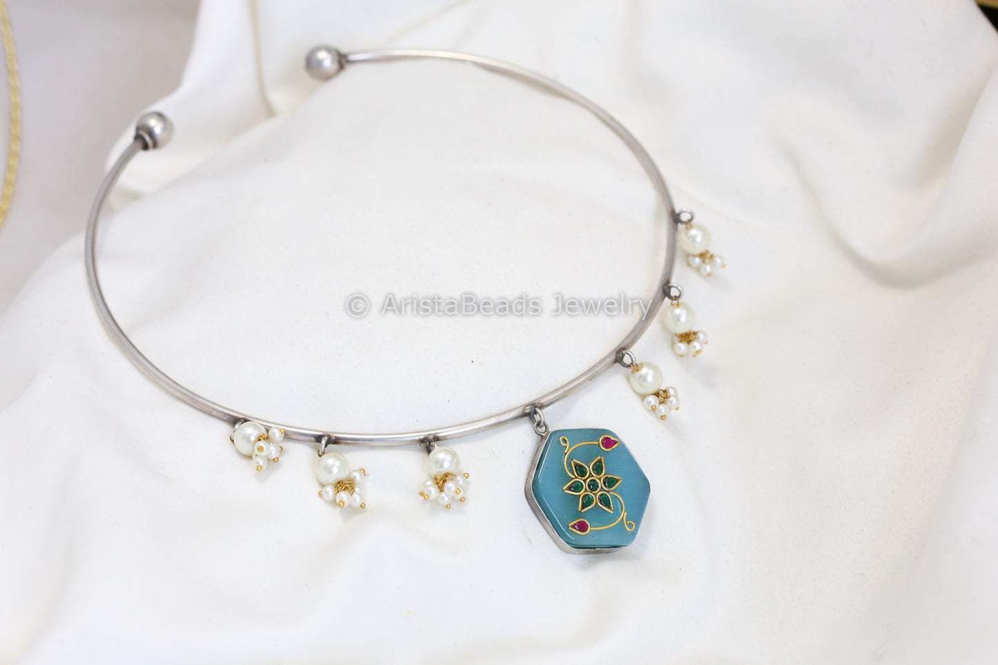 Alia Inlay Kundan Hasli Necklace - Light Blue