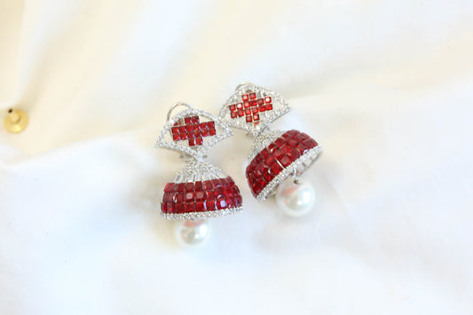 Sumati Invisible Settings Jhumka - Red (101-39)