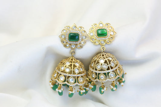 Green Pota  & Foil  Kundan Jhumka (101-24)