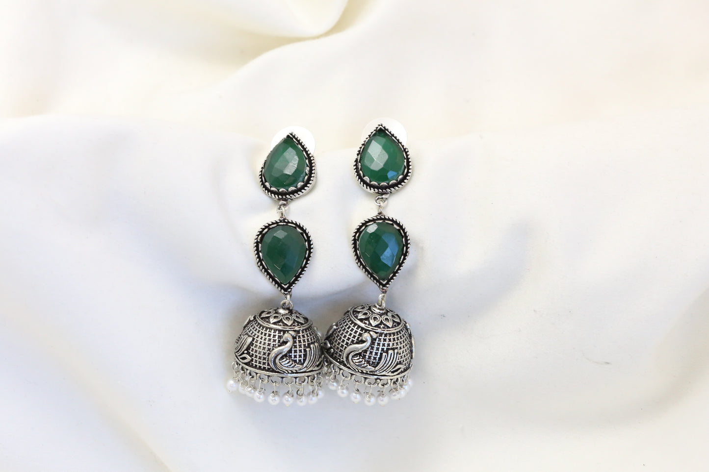 Rayna Oxidized Jhumka - Green