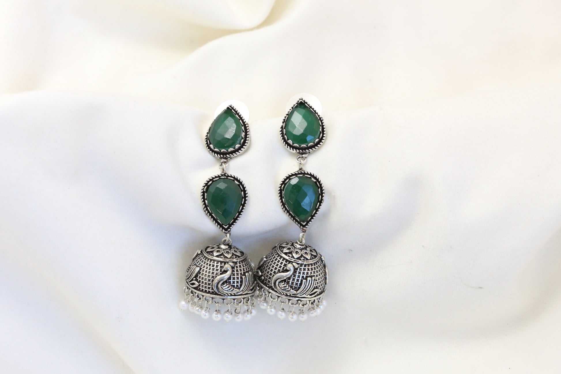 Rayna Oxidized Jhumka - Green