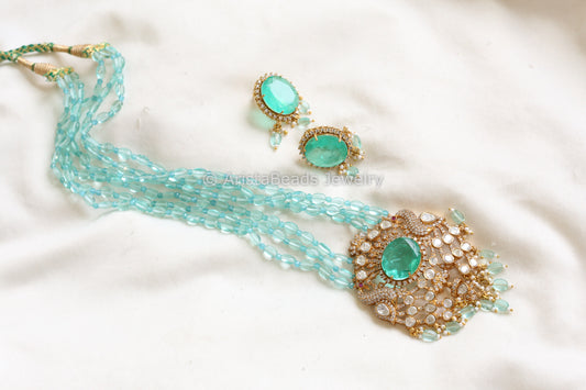 Real Moissanite Aqua Doublet Necklace Set (103-09)