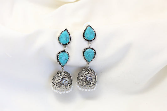 Rayna Oxidized Jhumka - Turquoise