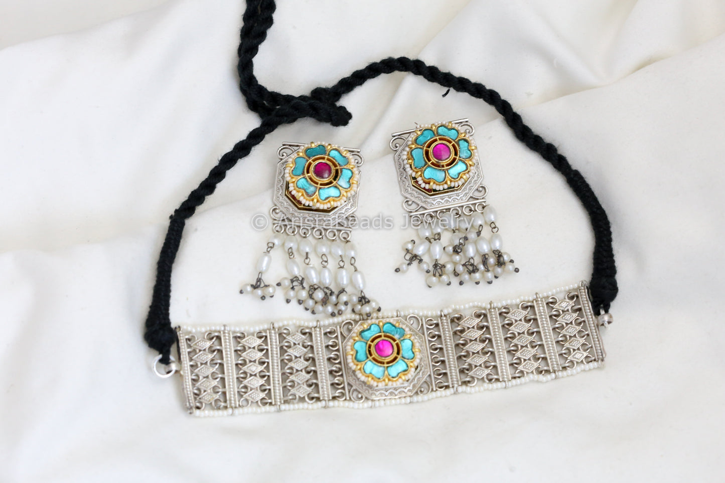 Jadau Fusion Choker Set - Blue