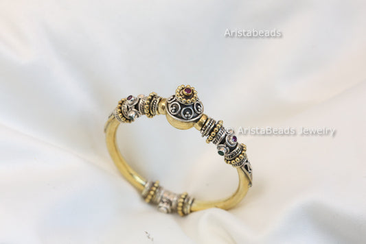 Openable 925 Sterling Silver Dual Tone Bracelet - Ruby  Green