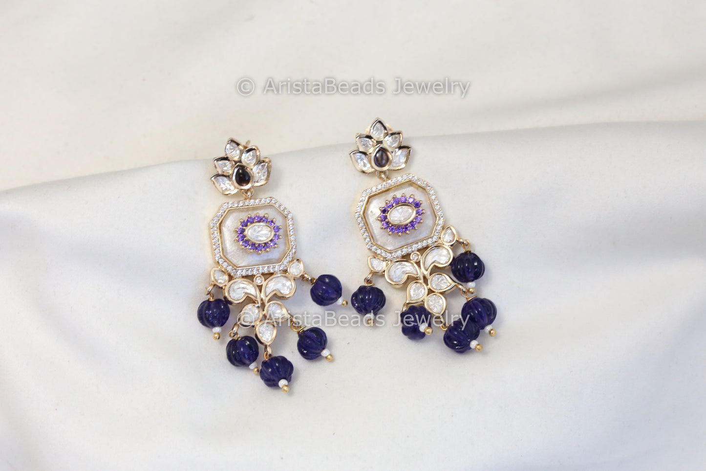 MOP Kundan Polki earrings - Purple