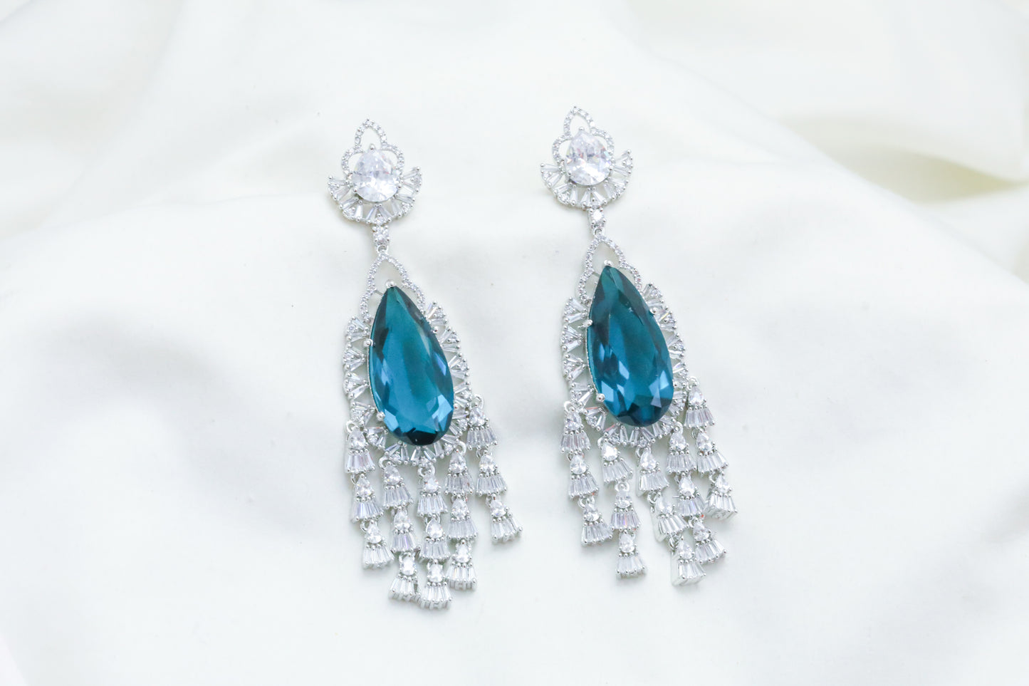 Premium Ocean Blue & Clear CZ Earrings