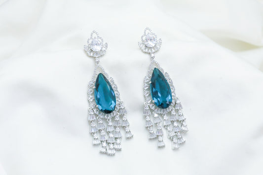 Premium Ocean Blue & Clear CZ Earrings