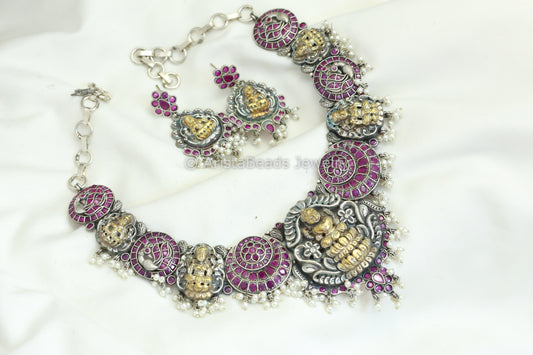 Temple Nakshi Necklace Set -Ruby