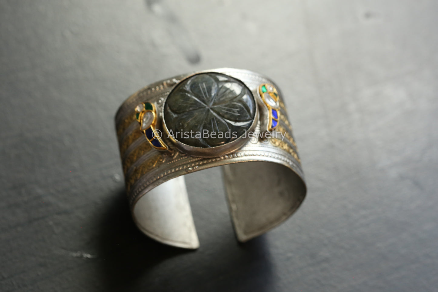 Labradorite Dual Tone Jadau Fusion Bracelet  (ABJ-B101-17)