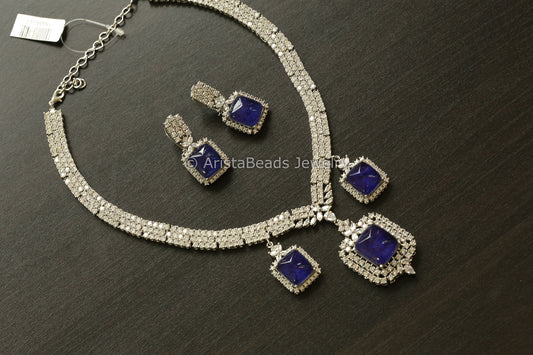 Contemporary CZ & Blue Doublet Necklace Set (102-38)