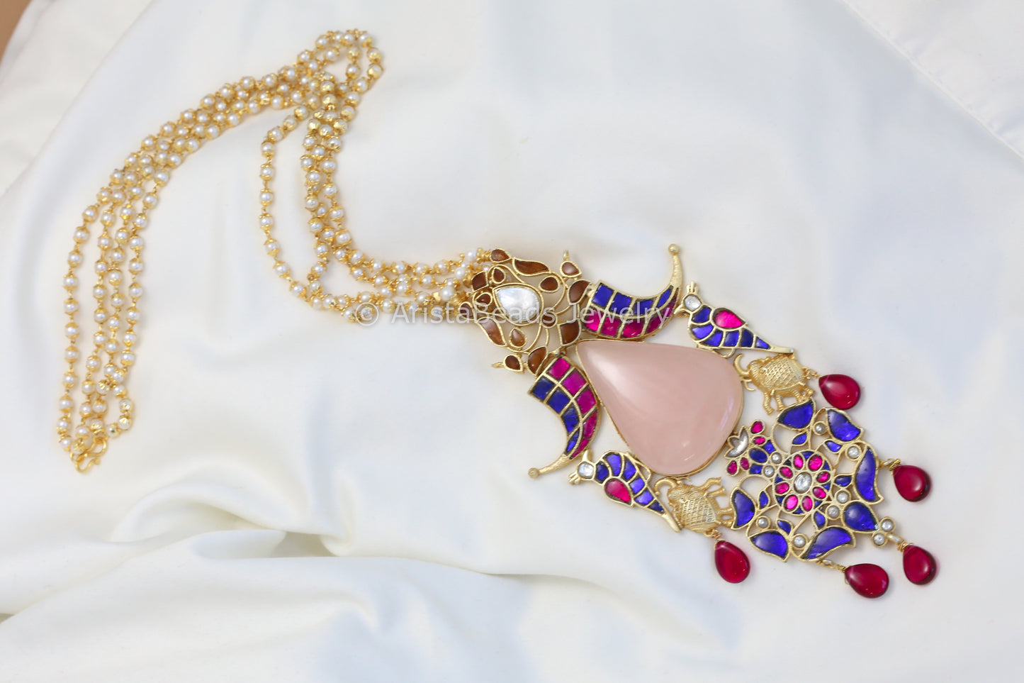 Next To Real Silver Jadau Pendant Necklace - Rose Quartz