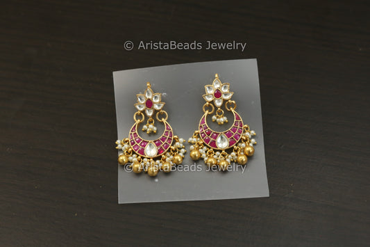Beautiful Pachi Kundan Chandbaali - Ruby