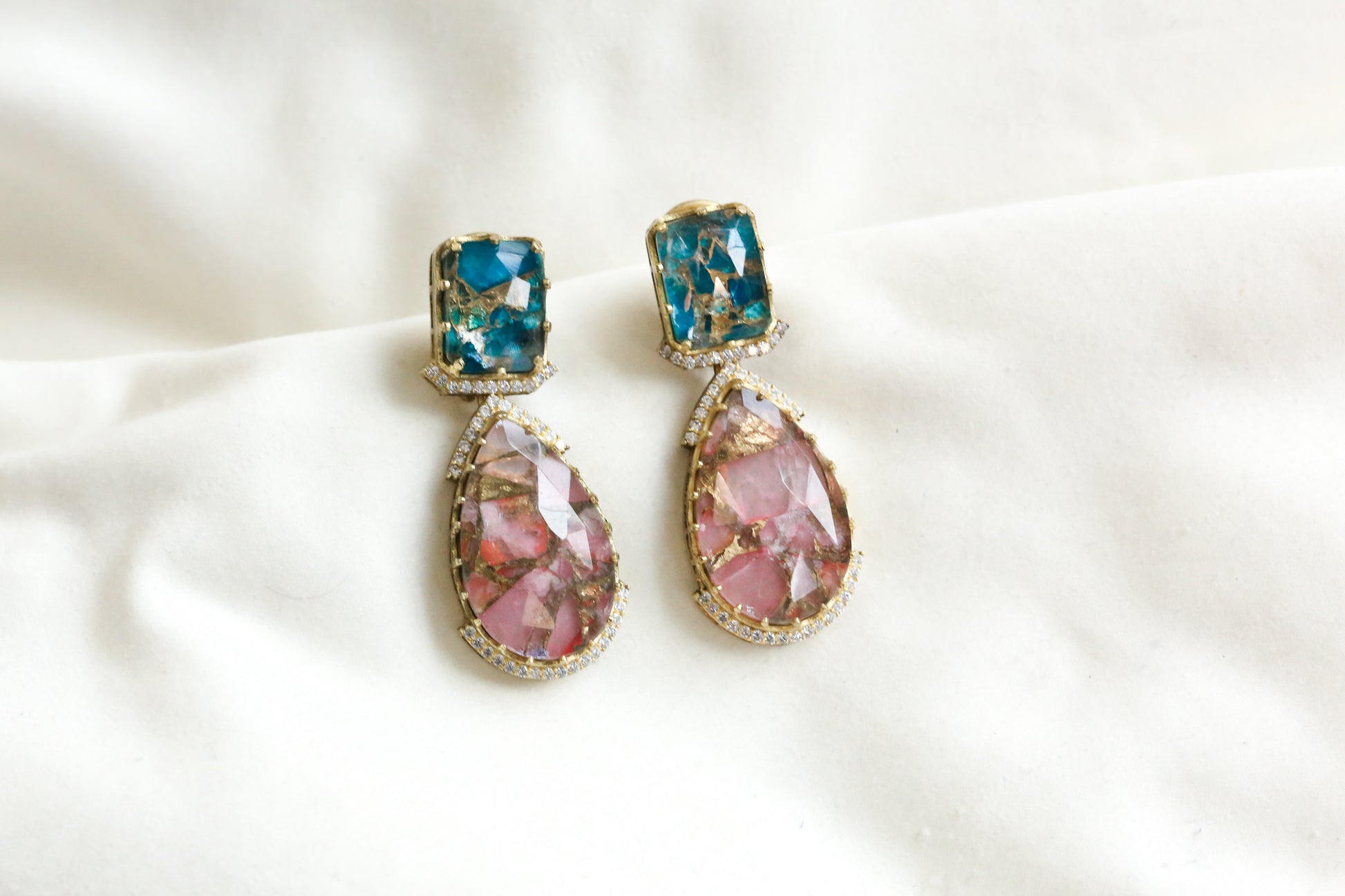 Premium Marble Doublet & CZ Earrings (101-27)