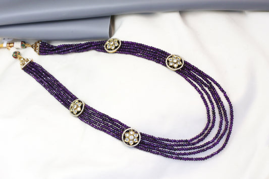 5 Strand Polki & Amethyst Bead Necklace