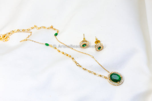 Dainty CZ Set - Green Stone