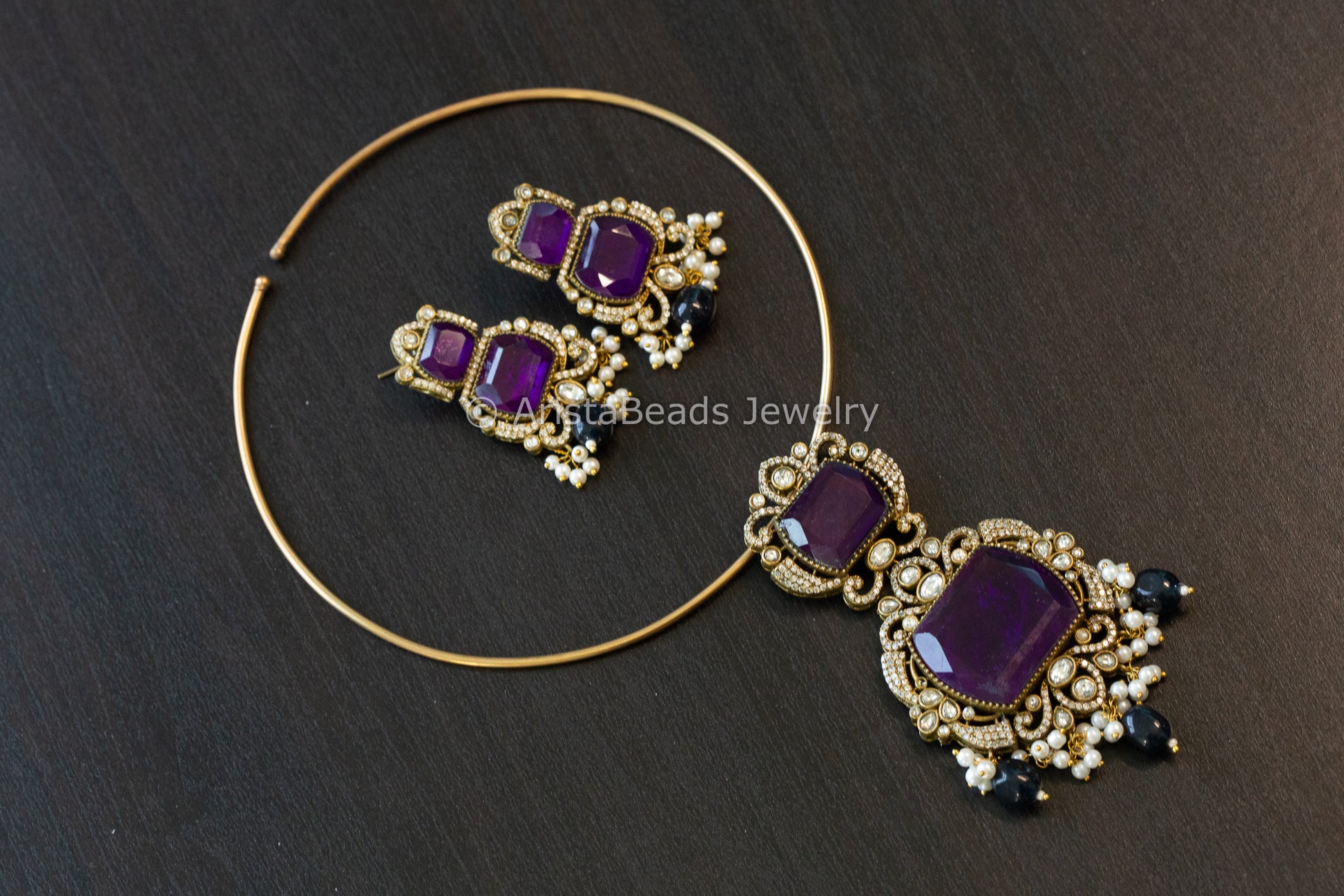 Purple Doublet & Clear CZ Hasli Set (102-70)
