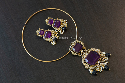 Purple Doublet & Clear CZ Hasli Set (102-70)