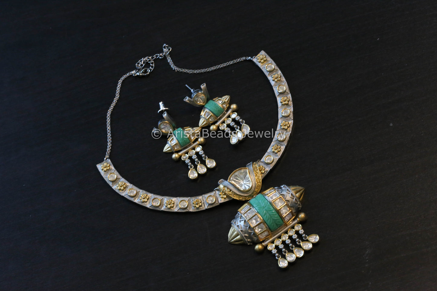 Premium Carved Turquoise Dual Tone Polki  Set  (103-58)