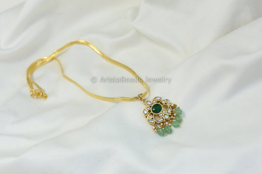 Dainty Jadau Pendant & Gold Chain - Clear