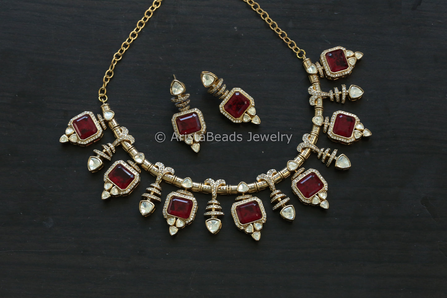 Premium Red Doublet & Moissanites Set (102-15)