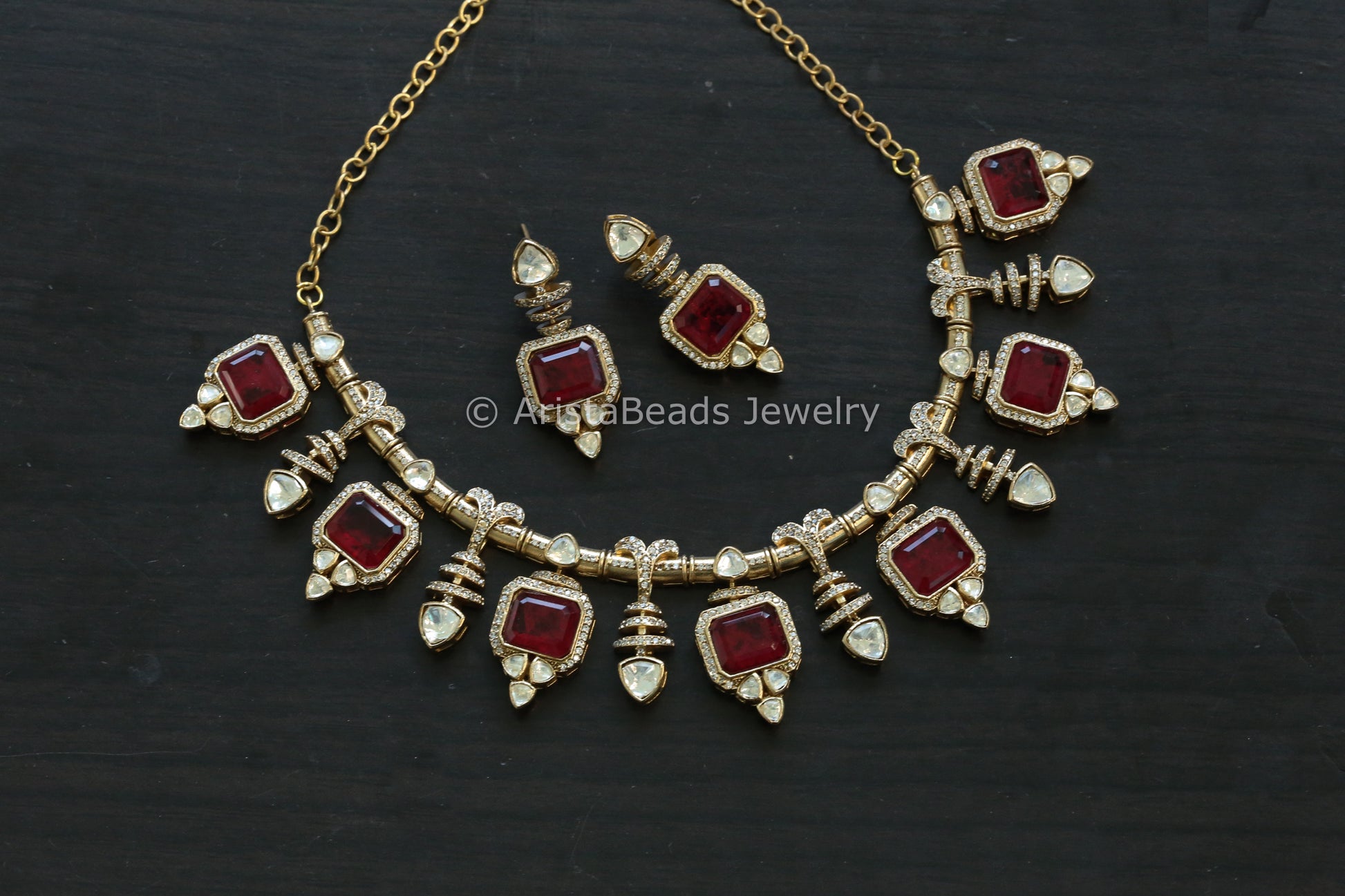 Premium Red Doublet & Moissanites Set (102-15)