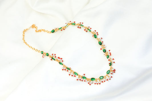 Dainty Green CZ Polki  Necklace
