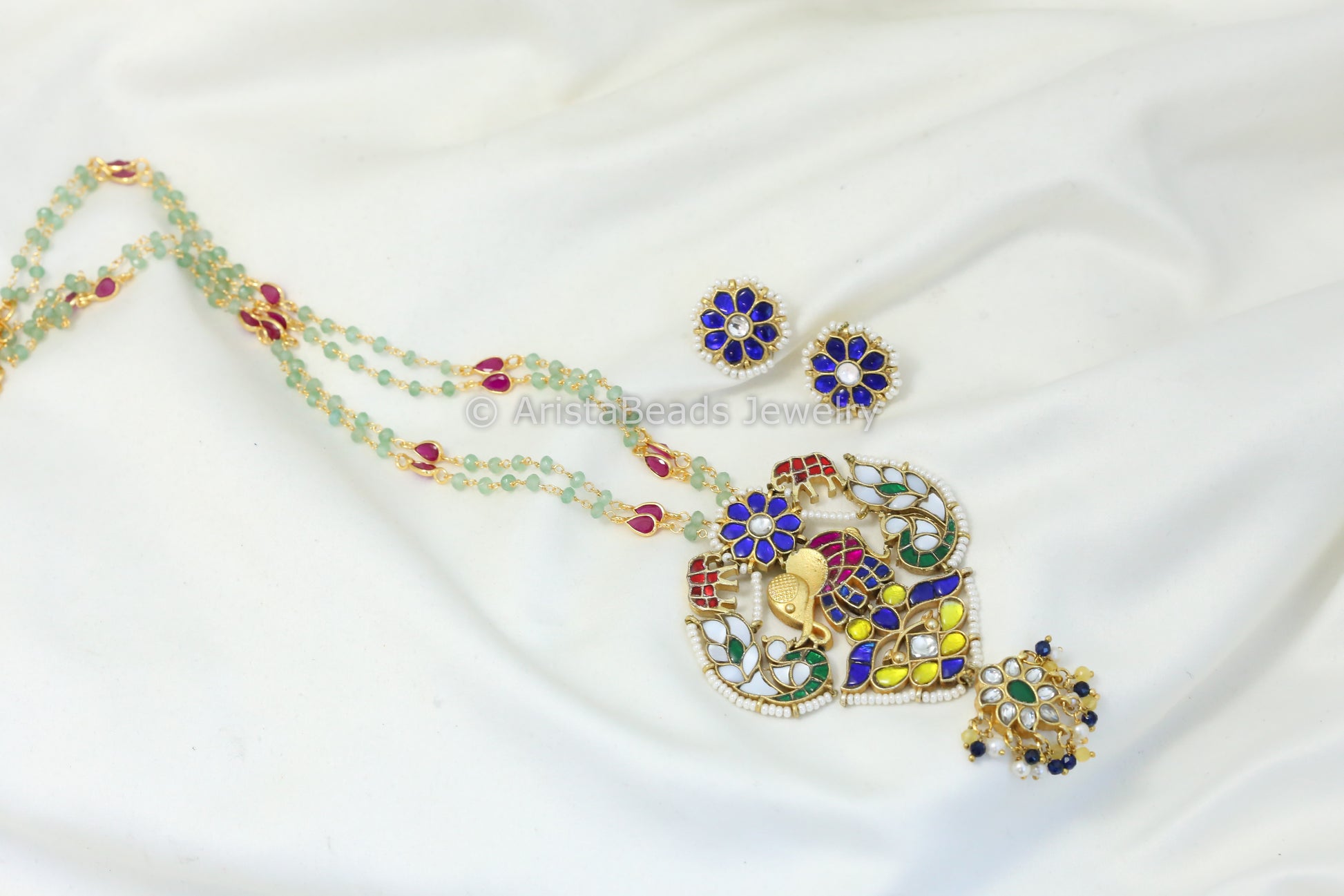 Multi Color Gajraj Jadau Necklace Set