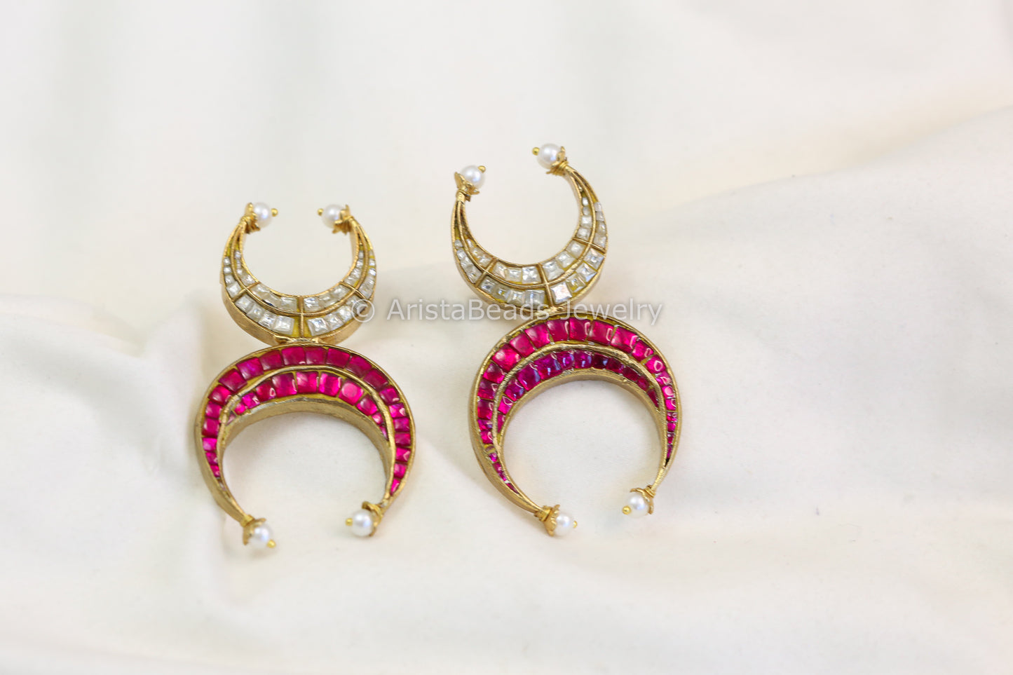 Contemporary Jadau Kundan Chandbaali - Ruby Clear (101-38)