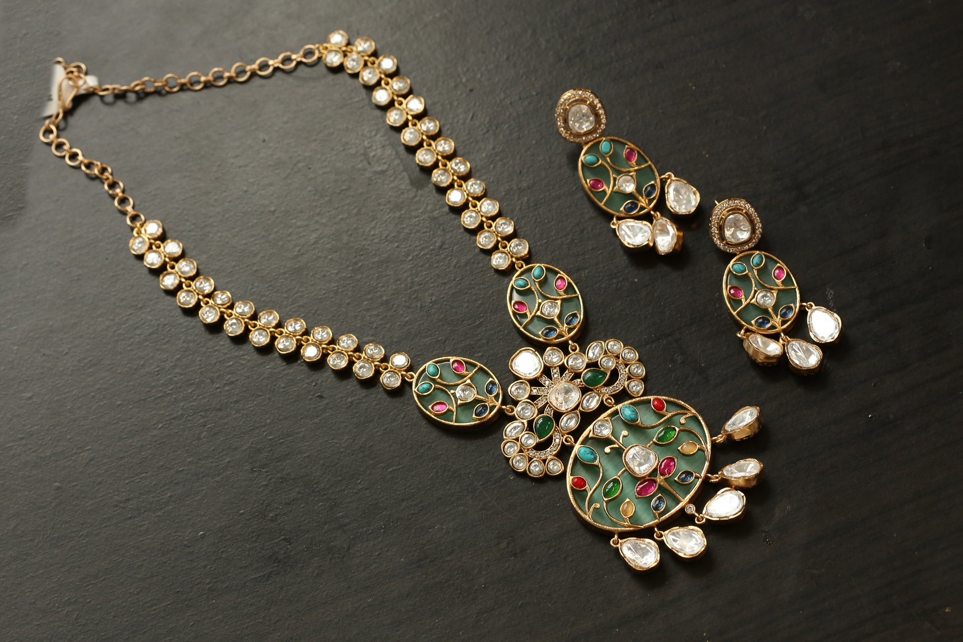 Premium Inlay Work & Uncut Kundan Set (ABJ-N101-91) - Mint