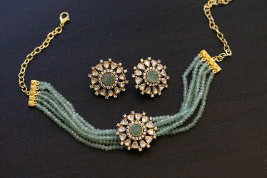 Real Moissanite Aventurine Beads Choker Set (103-50)