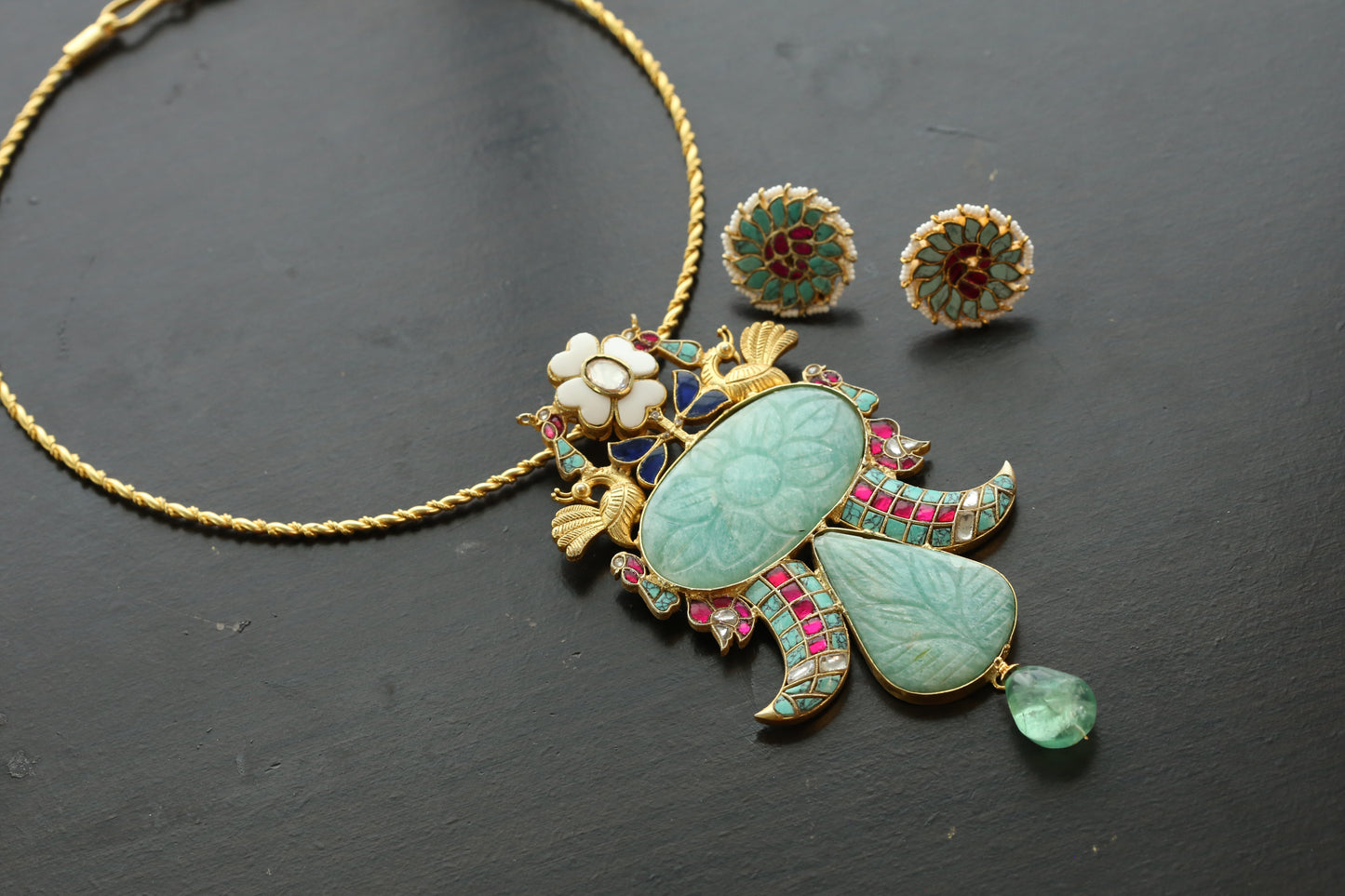Jadau Fusion Larimar Hasli Necklace Set