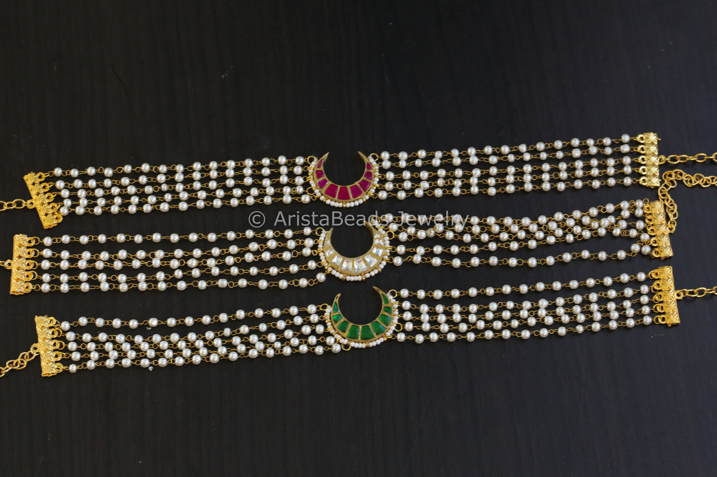 Jadau Kundan Dainty Choker - Ruby, Clear, Green