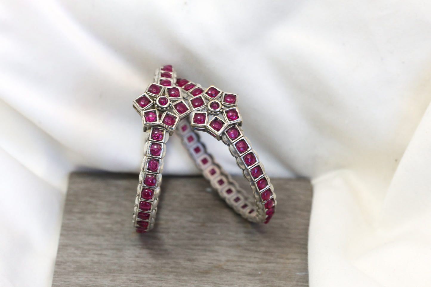 Kemp Silver Finish Bangle Set (2.4) -Ruby