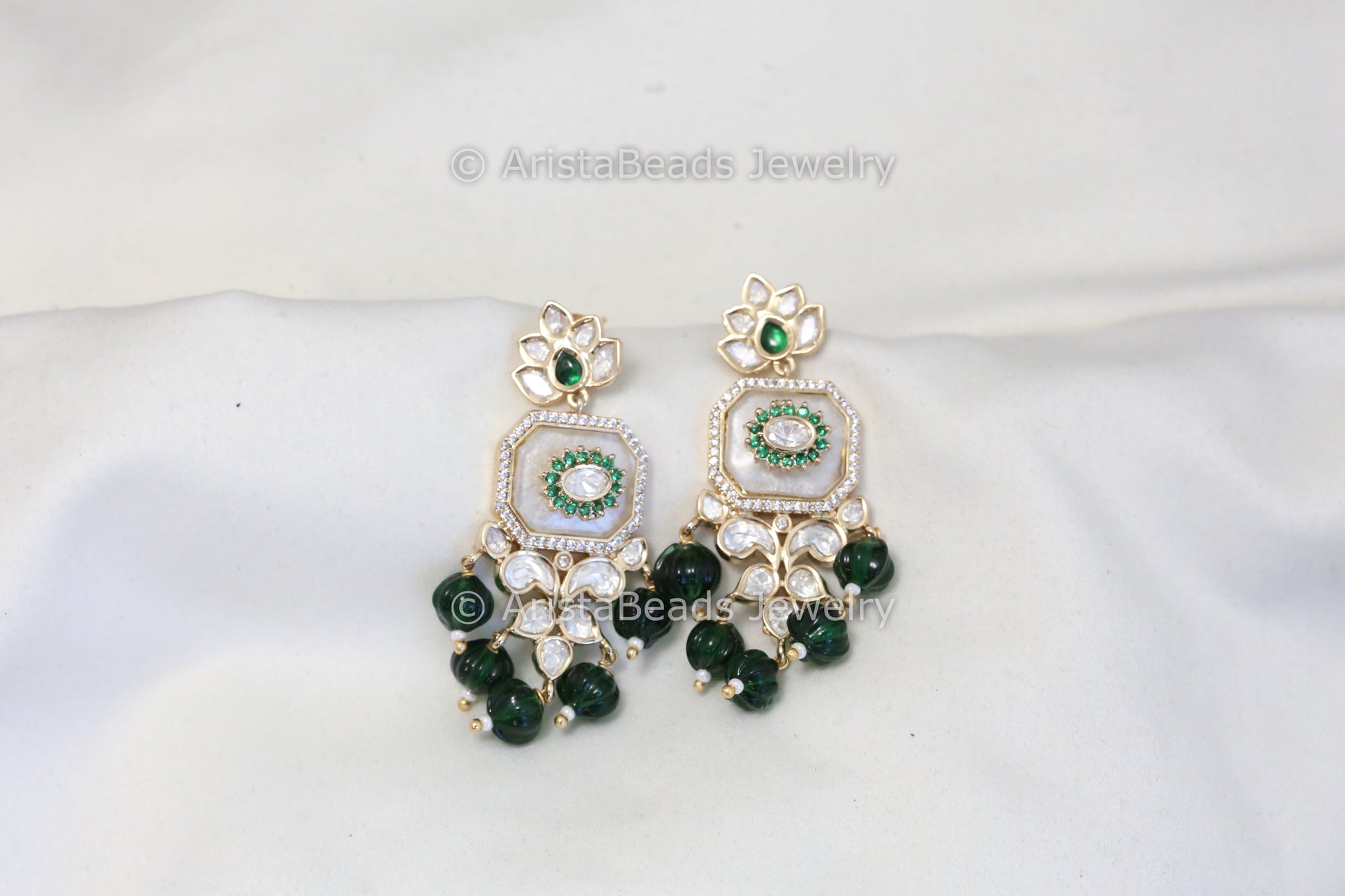 MOP Kundan Polki earrings - Green