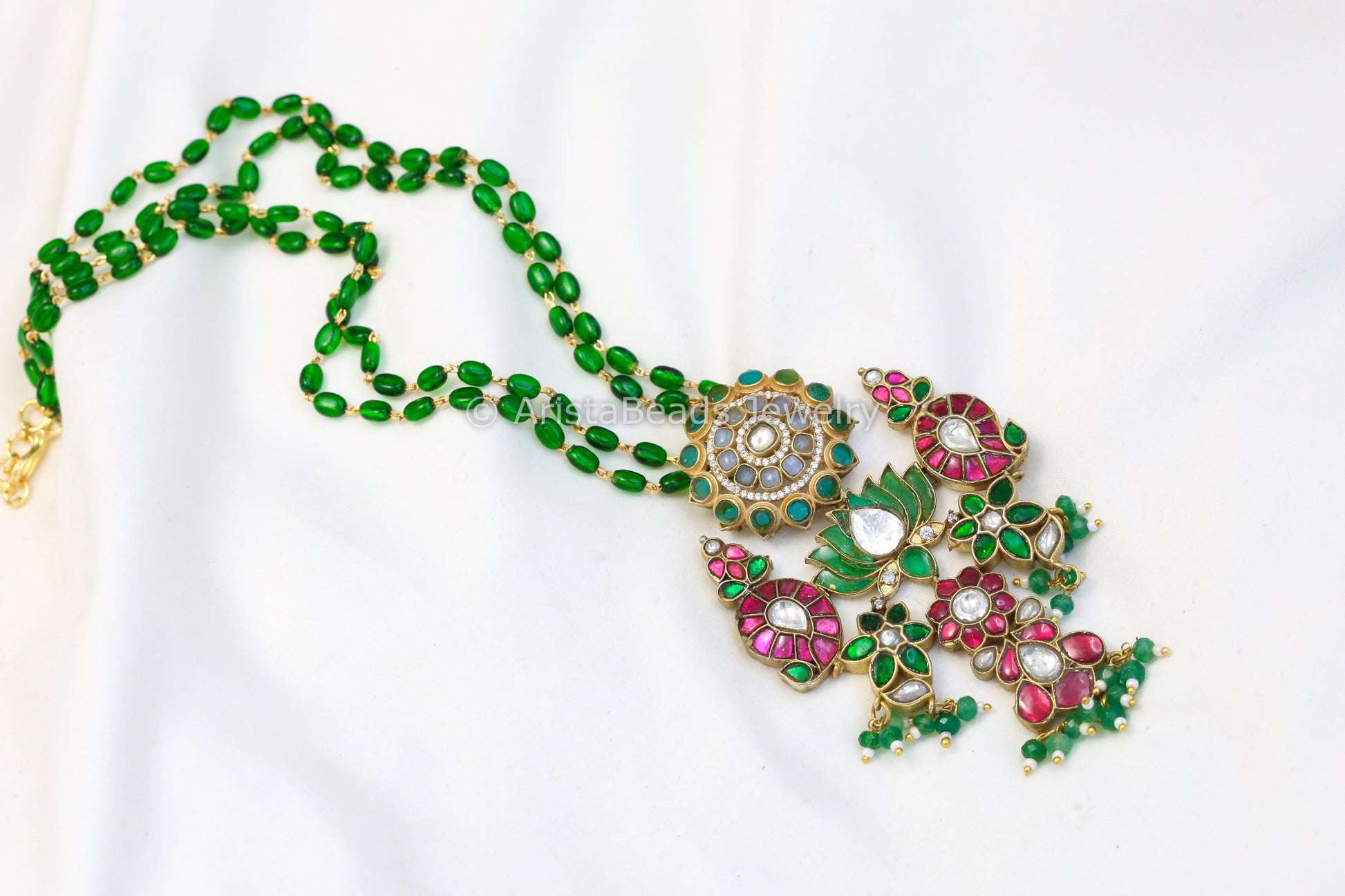Next To Real Silver Jadau Lotus Necklace